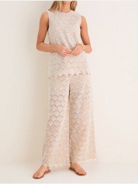 NWT Hyacinth House Tan Seashell Eyelet Shelly SET - Size XXL (Top) & XL (Pants)